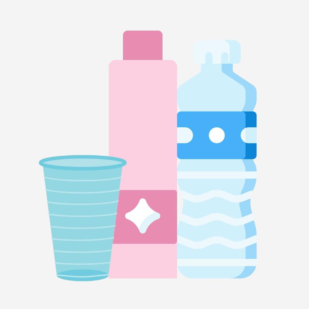 Plastic cups and bottles